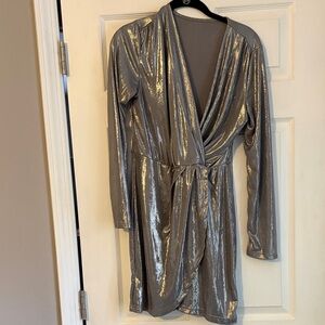 Silver Metallic Wrap Dress